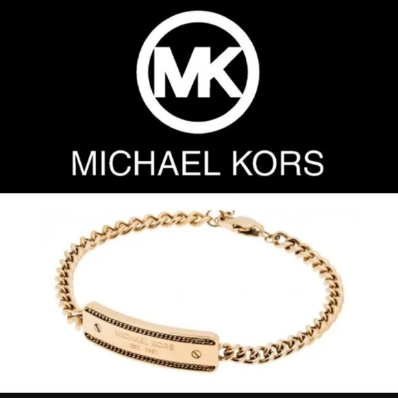 Michael Kors Jewelry - Michael Kors Bracelet Logo Plaque Chain Link Rose Gold Plate Stainless Steel NWT